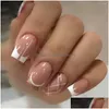 Kunstnagels 24 Stuks Korte Vierkante Eenvoudige Franse Fake Druk Op Fl Er Nail Tips Afneembare Diy Manicure Drop levering Dhqfm