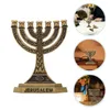 Ljushållare traditionella chanukah menorah 7 gren Jerusalem tempelhållare judisk israel ljusstak avsmalnande gyllene