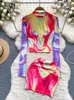 Work Dresses SINGREINY American Trendy Street Suits Long Sleeve O Neck Slim Top Bodycon Mini Skirt Fashion Irregular Tie Dye Two Pieces Suit