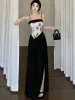 SUITS Black Vintage Koream Fashion a due pezzi Set Women Elegant Party Mini Pants Set Female Designer Tops + Casual Split Pants 2023 Nuovo