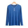 Mäns sömnkläder Modal Pyjamas Sleep Tops Knapp-ner V-ringning Långärmad t-shirt Enkel underkläder Casual Men Henley Shirt