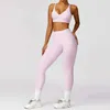 Damen-Trainingsanzüge, 2-teilig, Fitness-Set, atmungsaktiv, für Fitnessstudio, Yoga, Sportbekleidung, sexy Sport-BH, Oberteil, Taille, eng, Set, lila Sportbekleidung J240305