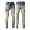 Jeans pour hommes pour les gars Rip Slim Fit Skinny homme pantalon rouge étoiles patchs portant Biker Denim Stretch culte Stretch moto tendance longue droite Hip Hop avec trou bleu