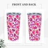 Tumblers Stainless Steel Tumbler Valentine's Day Car Mugs With Straws Pink Heart Art Drinks Water Bottle Large Capacity Thermal Mug