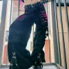 Jeans gotiska kvinnor punk lastbyxor breda raka benbyxor grunge hippie baggy byxor y2k akademiska mörka kläder streetwear