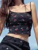 Camis Sweet Girl Y2K Crop Tops 2022 Summer Fashion Ladies Cherry Printed Tanks Women Slim Vintage Black Cotton Tank Tops