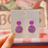 Kolczyki Dangle Trendy Purple Rhinestones Drop for Women Enomel Oil Geometry Metal Round Party Biżuteria Hurtowa prezent