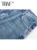 Skirts TRAF 2024 Asymmetric Denim Skirt Woman Blue Midi Jean Y2k Streetwear Long For Women Fashion Cut Out Summer