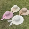 Wide Brim Hats Bucket Hats Fashionable Foldable Wide Brim Sun Hat Girls Woven Straw Hat Ribbon Bow Beach Hat Outdoor Sun Protection Hat J240305