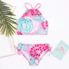 Set Flower Print Girls Badeanzug Badebekleidung farbenfrohe Kinder Bikinis Sommermädchen Bikini 2024 Kinder Biquini Infantil Badeanzug A366