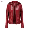 Couro feminino pulabo y2k inverno quente feminino casaco curto jaqueta de motociclista parka zíper topos casaco outwear com capuz