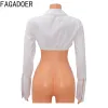 Shirt FAGADOER Sexy Deep V Harajuku White Shirts Slim Long Sleeve Crop Top Fashion Y2K Corset Short Tops Women Solid Color Streetwear