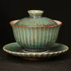 Vintage Glaze Kiln Change Gaiwan 100ml Green Ceramic Tea Bowls with Lid Big Master Cup Pu'er Tea Tureen Tea Cup Accessories269O