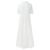 Dress White Casual Long Dress Women Oversize Lace Up Dress Female Loose V Neck Lace Dress Ladies Hollow Out Beach Boho Swing Maxi Dres