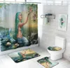 2020New Mermaid Print Duschvorhang Luxus Badezimmer Duschvorhänge Teppich Bodenmatte 4-teiliges Set Kombination Badezimmermatten-Set29221802067