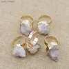 Bandringar Fashion Natural Stone Druzy White Crystal Rings Gold Plated Oregelbundet Open Finger Justerable Women Party Wedding Jewelry 10st L240305