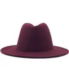 Classics Damen Herren Äußeres Weinrot Inneres schwarzes Wollfilz Jazz Zweifarbiger Fedora-Hut Vintage Britischer Stil Panama-Kappe mit breiter Krempe251H