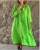 Dress Vintage Cotton Linen Shirt Dress for Women Fashion Singlebreasted Solid Casual Standing Neck Button Long Dress 2023 Summer New