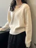 Lace patchwork lace V-neck sweater for women's winter layering short base trendy knit sweater