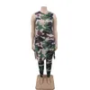 Camuflagem plus size roupas femininas duas peças roupas sem mangas em torno do pescoço bandagem colheita topos calças define atacado gota 240220