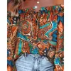 Damesblouses Sexy Dames Tribal Print Off-shoulder Lange lantaarnmouwen Gebonden Detail Decor Vrouwelijke top Casual losse tops Strandkleding