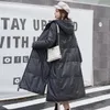 Женская кожаная куртка, женская натуральная пуховая куртка 2024, зимняя одежда из овчины, корейский стиль, свободная, с длинным капюшоном, S