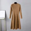 Robes Pur automne hiver moulante Oneck basique mince Aline épaisse longue Robe femme Robe femme basique Maix Robe robes élégantes