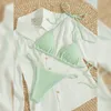 Costume da bagno speciale in tessuto a righe Pit Costume da bagno bikini da donna sexy semplice e solido con lacci a vita alta 240220