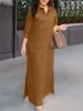 Dress ZANZEA Fashion Women Long Shirt Dress Elegant Spring Lapel Neck 3/4 Sleeve Solid Kaftan Sundress Robe Femme Work Party Vestido