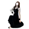 French Vintage Velvet Dress Women's Mid Length Spring Dress 2024 New Hepburn Style Light Luxury Style Skirt Trend