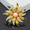 Brooches Sunflower Brooch Women's Suit Neckline Corsage Cardigan Enamel Pin Dress Anti-Exposure Clothes Accessories Pearl Jewelry 149