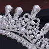 Hårklipp kmvexo underbara bröllop tiara simulerade pärlor smycken diadem glänsande brud krona drottning tiaras strass kristall