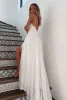 Abito da donna sexy con scollo a V profondo abiti da cerimonia in pizzo senza maniche senza maniche abito bianco moda festa spiaggia elegante banchetto abbigliamento da sposa