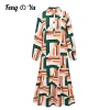 Dress Women's Chic Fashion Button Draped Long Shirt Dress Retro LongSleeved Print Stitching Ruffled Shirt Dress Women's Vestidos XL