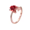 Anelli a grappolo Donne squisite Anello con rosa a 3 colori Petalo di fiore Fidanzamento europeo Matrimonio Cocktail Party Gioielli Regalo di San Valentino