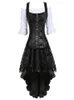 Bustiers korsetter plus storlek 6xl Steampunk Corset Dress for Women Threepiece Leather with Kirt och Renaissance Shirt Gothic Pira3688548