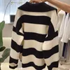 M4xl Vneck Striped Stitching Pullover Sweater Women Korean Fashion Loose Long Sleeve Knitted Casual Clothing 240304