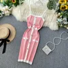 Casual Kleider Teeuiear Vintage 2024 Taste Patchwork Schlank Sexy Sommer Gestrickte Kurze, Figurbetontes Kleid Spaghetti Strap Frauen Club Party