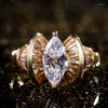 Cluster Rings Huitan Gorgeous Gold Color Women Ring Marquise Cubic Zirconia Elegant Bridal Wedding Party Accessories Brilliant Fashion