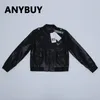 Damesleer ANYBUY Damesmode Pu-jas Rits Motorjas Kort Faux Biker Zacht Bomber Vrouwelijk