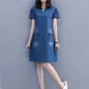 Dress 2022 Summer Embroidery Denim Dress Women's Casual Loose Aline Dresses Ladies Fashion Vintage Vneck Denim Dress Jeans S5XL New