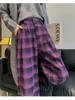 Pantaloni da donna autunno/inverno viola scozzesi casual gamba larga