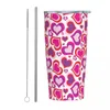 Tumblers Stainless Steel Tumbler Valentine's Day Car Mugs With Straws Pink Heart Art Drinks Water Bottle Large Capacity Thermal Mug
