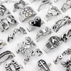 Bandringar 50/PCS/Lot Hip Hop Vintage Rings for Women Wholesale Punk Heart Flower Skull Butterfly Tai Chi Finger Ring Jewelry Party Gift L240305