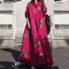 Casual Dresses Ethnic Fashion Floral Print Style Maxi Dress for Women With Turn-Down Collar Longeple Plus Size A-line Ankellängd