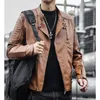 Odzież marki Mężczyźni Slim Fit Kurtka moda stały kolor motocyklowy kurtki zimowe chaqueta hombre wiatrakowy czarny skórzany płaszcz 240223