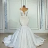 Vårbröllopsklänning 2024 Sexiga V-ringade pärlor Appliced ​​spetsskivor Oragnza brudklänningar Chic Vestidos Noiva Robe de Mariage