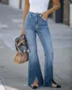 Women's Jeans Slim Fit Vintage Washed Denim Flare High-waisted Split Y2k Straight Loose Wide-leg Trousers