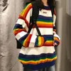 Pullover Winter Loose Crewneck Rainbow Striped Sweater Ulzzang Chic Selling Knitwear Jumper Sweet Girl Trendy Fit 240228