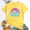 T-Shirt Palm Tree Island Sunset Tshirt estetik kadınlar tropikal plaj titreşimleri tshirts retro aile yaz tatil tişört